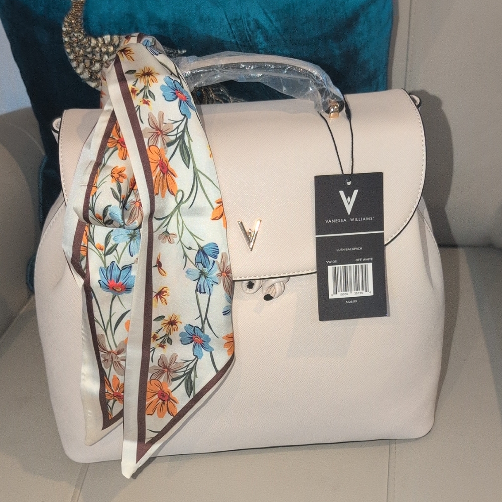 Vanessa Williams Cream Backpack with Floral Scarf